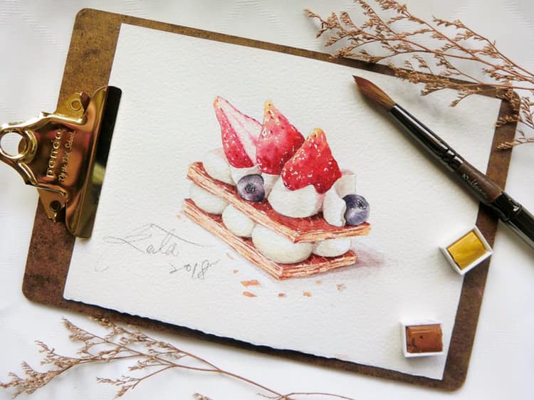 時尚甜點插畫系列課：草莓千層蛋糕